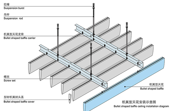 aluminum bullet shaped baffle ceiling installation diagram
