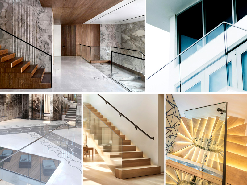 Aluminum handrail profiles for Glass