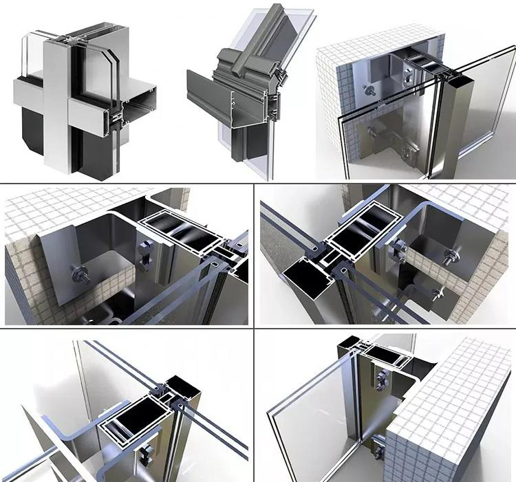 Glazed Aluminum Frame Curtain Wall Profile