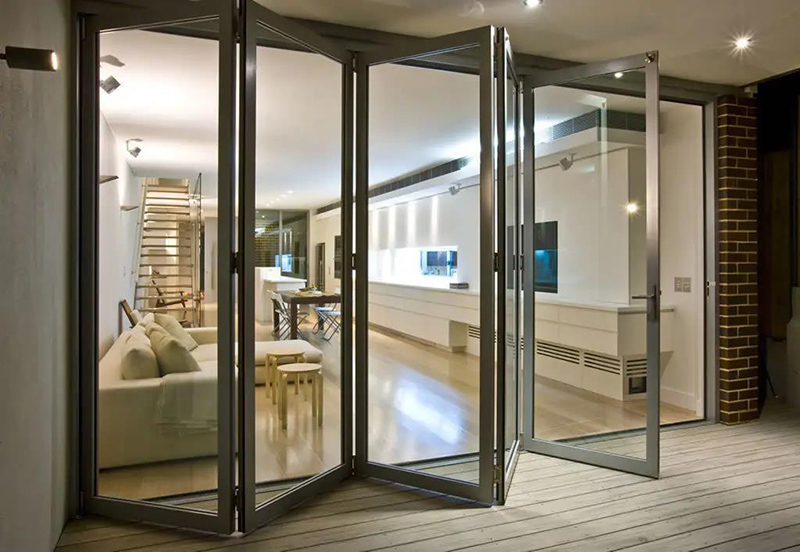 champagne aluminum glass bi folding door